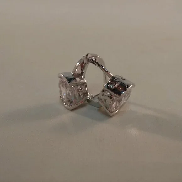 18K White Gold Filled Simple White Diamond Zircon Hoop Earrings Gorgeous Gift - Picture 4 of 8